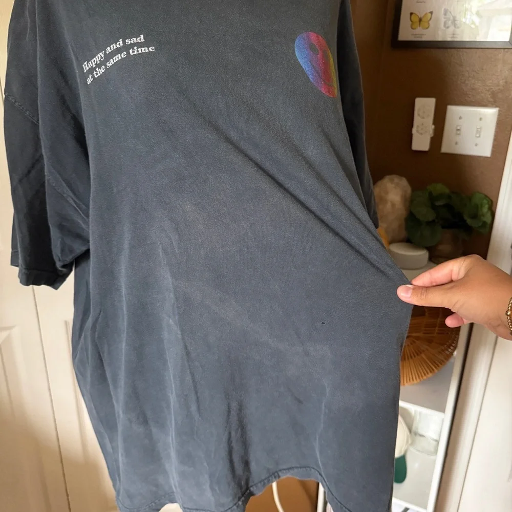 Comfort Colors Stone Wash “Happy and Sad at the Same Time” Graphic Tshirt / XL - Picture 9 of 10